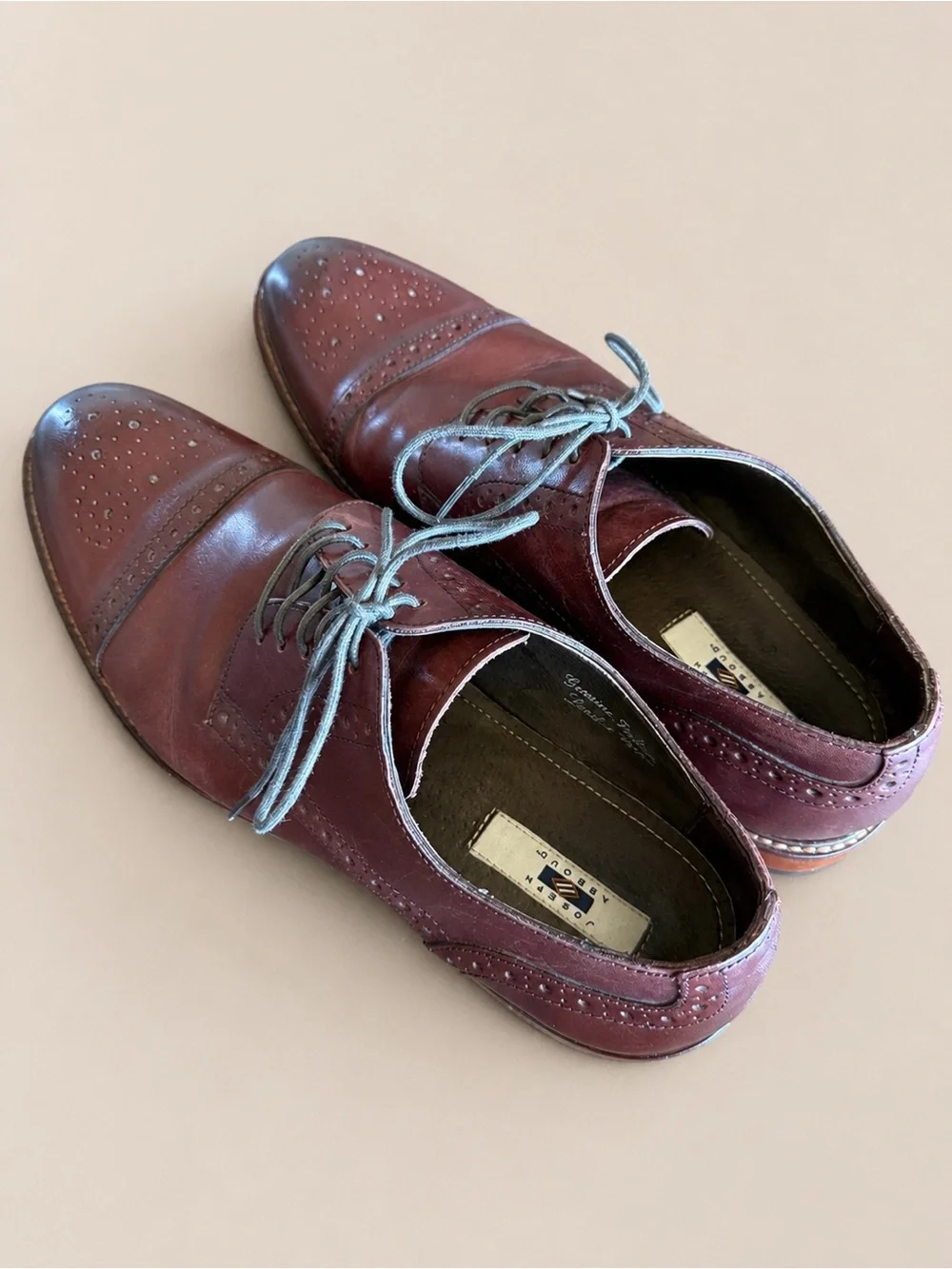 Joseph Abboud Men’s 10.5 Burgundy Leather Brogue Cap Toe Dress Shoes